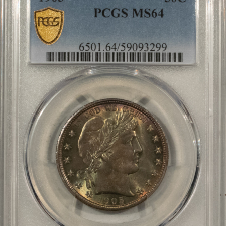 Barber Halves 1905 BARBER HALF DOLLAR, PCGS MS-64, BEAUTIFULLY TONED EXAMPLE OF THIS RARE DATE