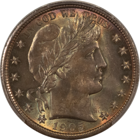 Barber Halves 1905 BARBER HALF DOLLAR, PCGS MS-64, BEAUTIFULLY TONED EXAMPLE OF THIS RARE DATE