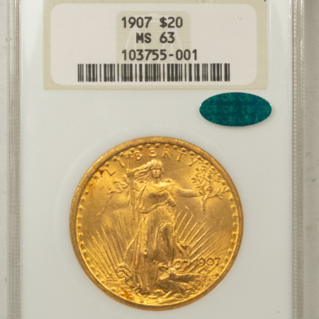 $20 1907 NO MOTTO $20 ST GAUDENS GOLD DOUBLE EAGLE NGC MS-63 CAC FATTIE HOLDER & PQ