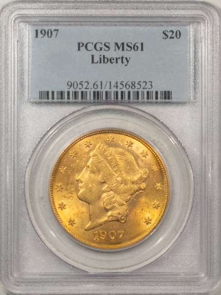 $20 1907 $20 LIBERTY HEAD DOUBLE EAGLE – PCGS MS-61, FINAL $20 LIBERTY!