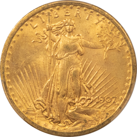 $20 1907 NO MOTTO $20 ST GAUDENS GOLD DOUBLE EAGLE – PCGS MS-62