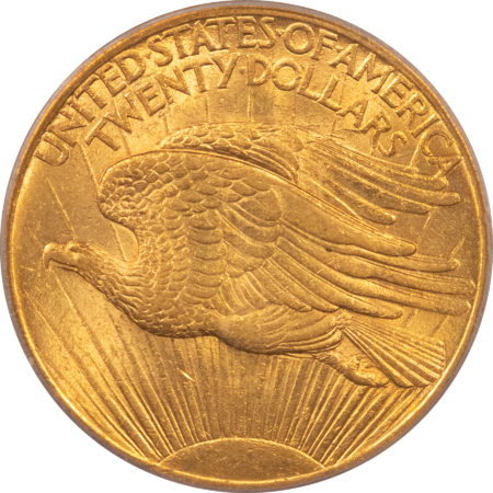 $20 1907 NO MOTTO $20 ST GAUDENS GOLD DOUBLE EAGLE – PCGS MS-63, CHOICE & LUSTROUS!