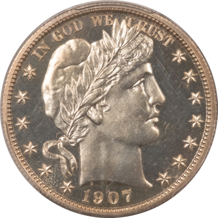 Barber Halves 1907 PROOF BARBER HALF DOLLAR PCGS PR-64+, ATTRACTIVE, SEMI-CAMEO, CAC APPROVED!
