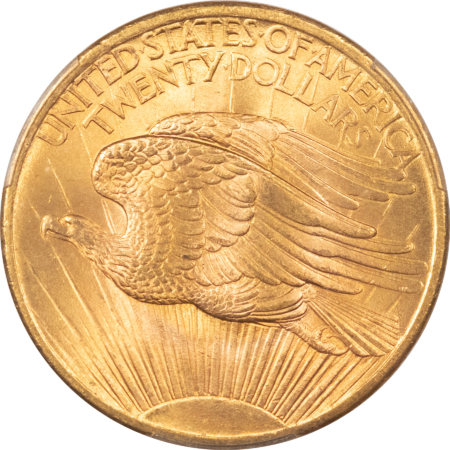 $20 1908 $20 ST GAUDENS GOLD DOUBLE EAGLE, NO MOTTO – PCGS MS-66, LUSTROUS & NICE!