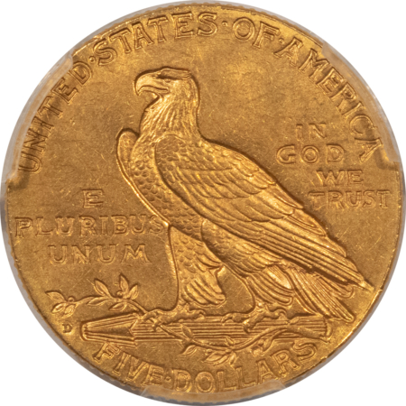 $5 1908-D $5 INDIAN GOLD HALF EAGLE – PCGS MS-63, CHOICE!