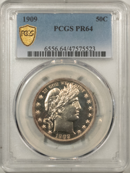 Barber Halves 1909 PROOF BARBER HALF DOLLAR – PCGS PR-64, ATTRACTIVE! SEMI-CAMO!