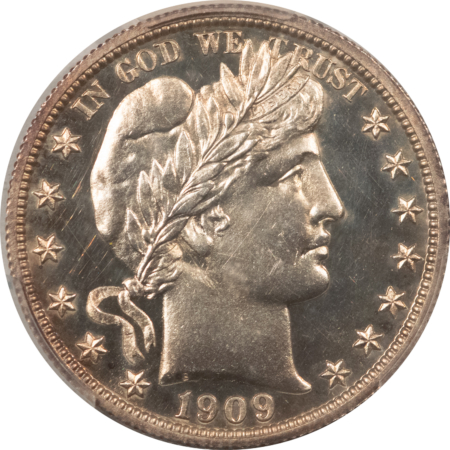 Barber Halves 1909 PROOF BARBER HALF DOLLAR – PCGS PR-64, ATTRACTIVE! SEMI-CAMO!