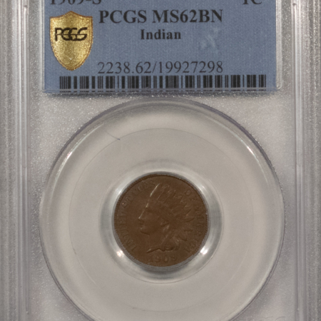 Indian 1909-S INDIAN CENT – PCGS MS-62 BN, KEY-DATE, ORIGINAL, PREMIUM QUALITY!