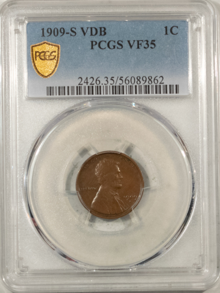 Lincoln Cents (Wheat) 1909-S VDB LINCOLN CENT – PCGS VF-35 CHOCOLATE BROWN, KEY-DATE, PREMIUM QUALITY!