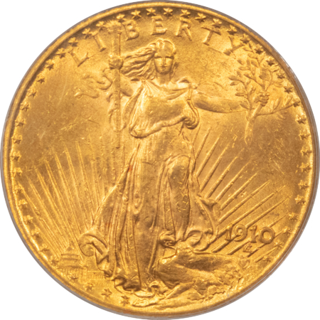 $20 1910 $20 ST GAUDENS GOLD DOUBLE EAGLE – PCGS MS-62, OGH & PQ!