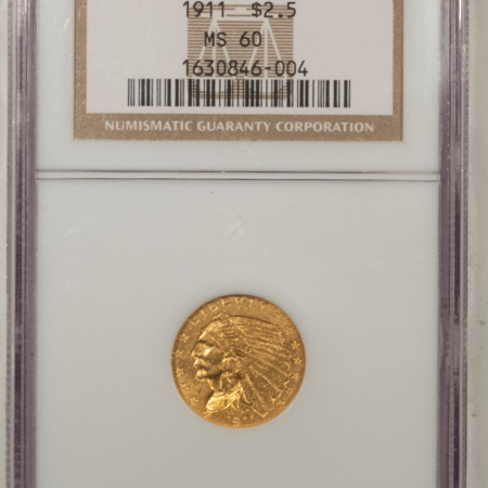 $2.50 1911 $2.50 INDIAN GOLD QUARTER EAGLE – NGC MS-60