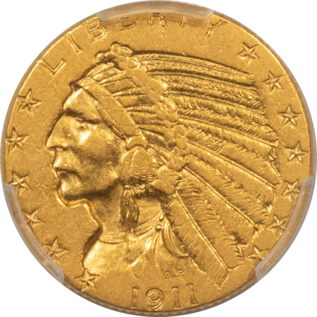 $5 1911-D $5 INDIAN HEAD GOLD HALF EAGLE – PCGS XF-45, TOUGH!