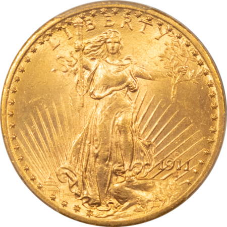 $20 1911-D/D $20 ST GAUDENS GOLD DOUBLE EAGLE, RPM FS-501 – PCGS MS-64, POPULAR!