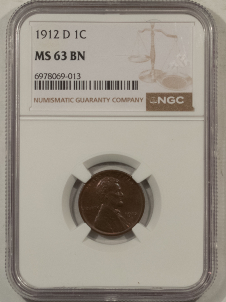 Lincoln Cents (Wheat) 1912-D LINCOLN CENT – NGC MS-63 BN, CHOICE & SMOOTH!