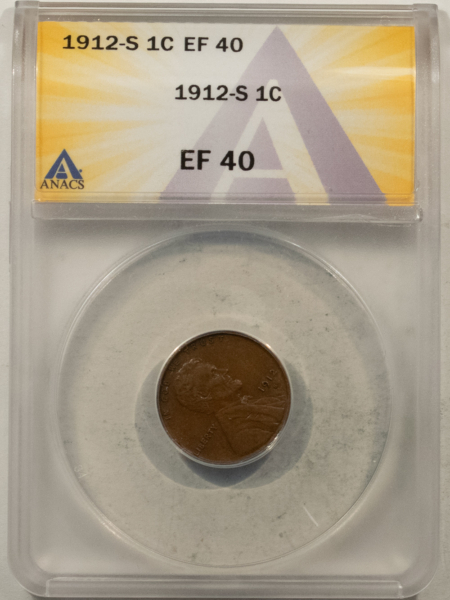 Lincoln Cents (Wheat) 1912-S LINCOLN CENT – ANACS EF-40