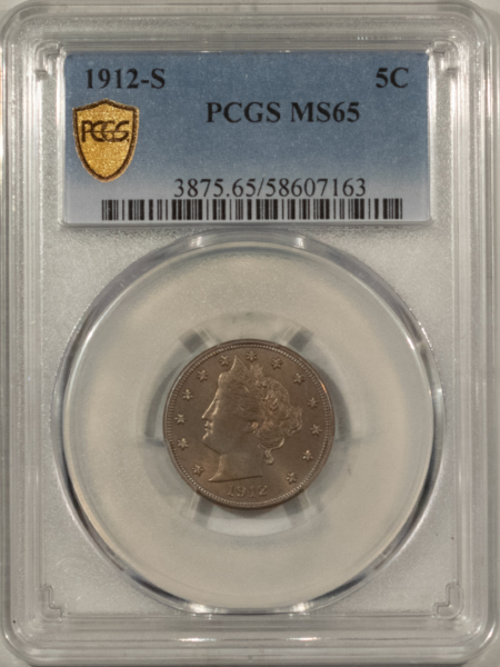 Liberty Nickels 1912-S LIBERTY NICKEL, PCGS MS-65, KEY-DATE & LOWEST MINTAGE COIN IN THE SERIES!
