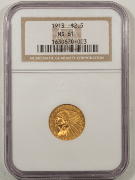 $2.50 1913 $2.50 INDIAN GOLD QUARTER EAGLE – NGC MS-61