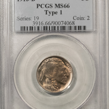 Buffalo Nickels 1913-D BUFFALO NICKEL, TYPE 1 – PCGS MS-66, ATTRACTIVE ORIGINAL GEM!