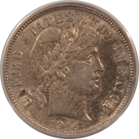 Barber Dimes 1914-D BARBER DIME – ANACS AU-55, NICE ORIGINAL