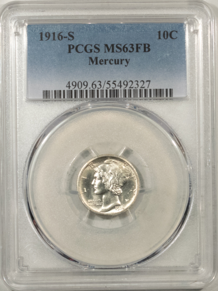 Mercury Dimes 1916-S MERCURY DIME – PCGS MS-63 FB