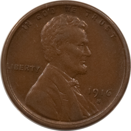 Lincoln Cents (Wheat) 1916-S LINCOLN CENT – ANACS EF-45, LOOKS 53+, PREMIUM QUALITY!