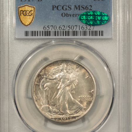 CAC Approved Coins 1917-D OBVERSE WALKING LIBERTY HALF DOLLAR – PCGS MS-62 CAC, FRESH LOOKS CHOICE!