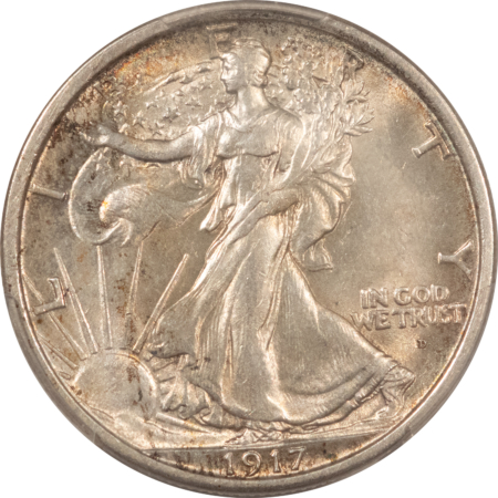 CAC Approved Coins 1917-D OBVERSE WALKING LIBERTY HALF DOLLAR – PCGS MS-62 CAC, FRESH LOOKS CHOICE!