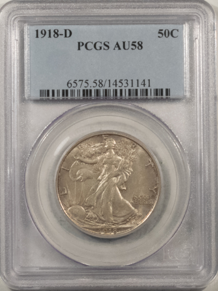 New Certified Coins 1918-D WALKING LIBERTY HALF DOLLAR – PCGS AU-58, WHOLESOME ORIGINAL