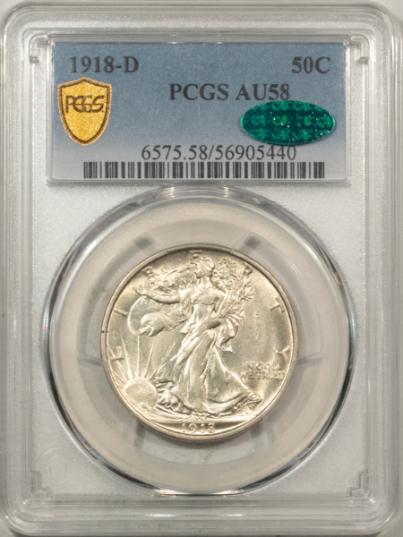 CAC Approved Coins 1918-D WALKING LIBERTY HALF DOLLAR – PCGS AU-58, FRESH ORIGINAL WHITE, PQ & CAC!