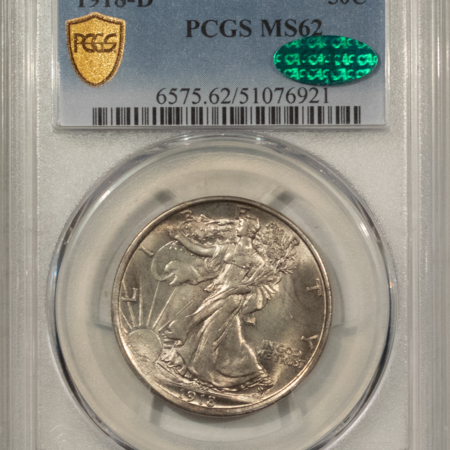 CAC Approved Coins 1918-D WALKING LIBERTY HALF DOLLAR – PCGS MS-62, FULLY STRUCK, PQ, CAC APPROVED!