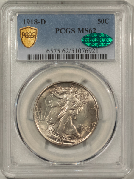 CAC Approved Coins 1918-D WALKING LIBERTY HALF DOLLAR – PCGS MS-62, FULLY STRUCK, PQ, CAC APPROVED!