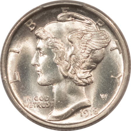 Mercury Dimes 1918-S MERCURY DIME – PCGS MS-64+ FB, BLAST WHITE AND TOUGH! 65=$14,000