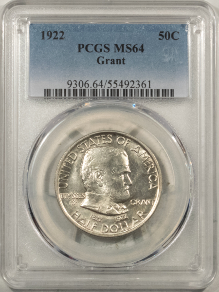 New Certified Coins 1922 GRANT COMMEMORATIVE HALF DOLLAR – PCGS MS-64, LOOKS 65+ PREMIUM QUALITY!