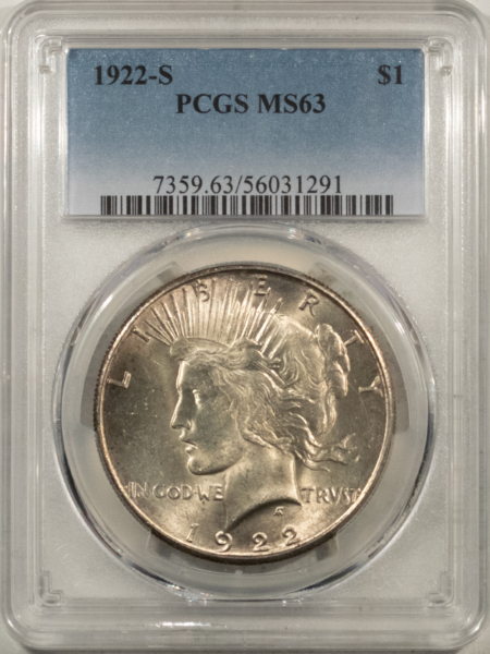 New Certified Coins 1922-S $1 PEACE DOLLAR – PCGS MS-63, PREMIUM QUALITY!