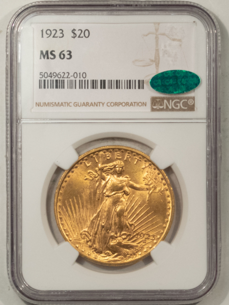$20 1923 $20 ST GAUDENS GOLD DOUBLE EAGLE – NGC MS-63, CAC APPROVED!