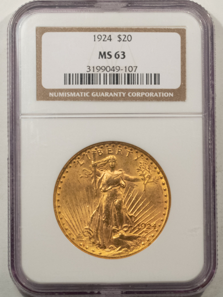 $20 1924 $20 ST GAUDENS DOUBLE EAGLE – NGC MS-63, CHOICE ORIGINAL