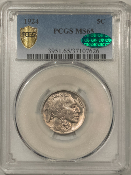Buffalo Nickels 1924 BUFFALO NICKEL – PCGS MS-65, PREMIUM QUALITY GEM! CAC APPROVED!