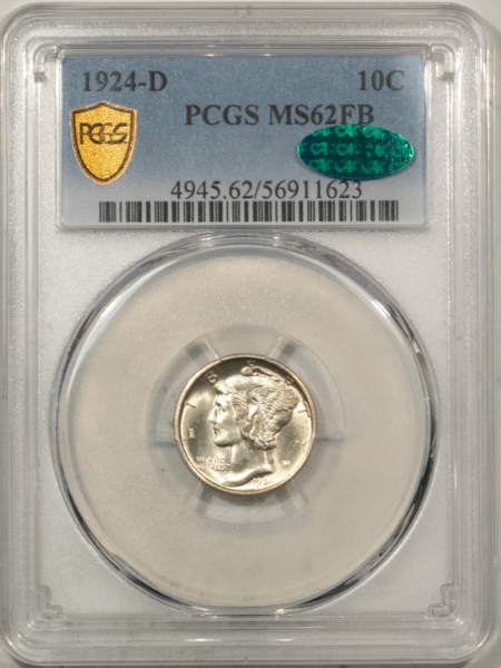 CAC Approved Coins 1924-D MERCURY DIME – PCGS MS-62 FB, LUSTROUS, PREMIUM QUALITY & CAC APPROVED!