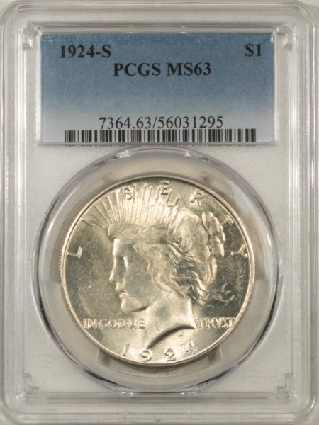 New Certified Coins 1924-S $1 PEACE DOLLAR – PCGS MS-63, LUSTROUS!