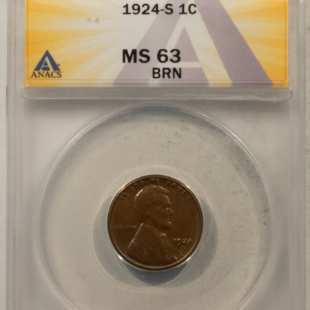 Lincoln Cents (Wheat) 1924-S LINCOLN CENT – ANACS MS-63 BN