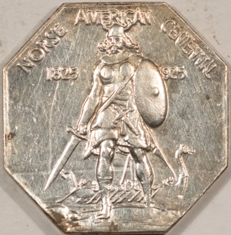 Exonumia 1925 NORSE COMMEMORATIVE THICK MEDAL – HIGH GRADE EXAMPLE, CLEANED OBV SCRATCH!
