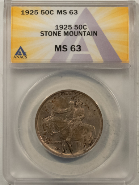 New Certified Coins 1925 STONE MOUNTAIN COMMEMORATIVE HALF DOLLAR – ANACS MS-63, FRESH & PQ!