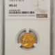 $2.50 1913 $2.50 INDIAN GOLD QUARTER EAGLE – NGC MS-61