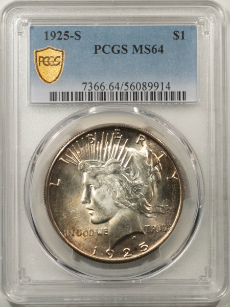 New Certified Coins 1925-S $1 PEACE DOLLAR – PCGS MS-64, AMAZING LUSTER & PRETTY! PREMIUM QUALITY!