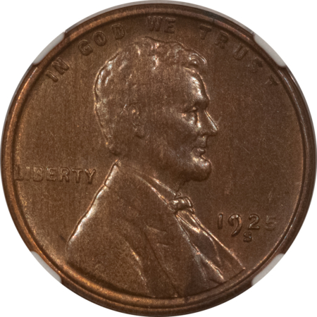 Lincoln Cents (Wheat) 1925-S LINCOLN CENT – NGC MS-63 BN, LUSTROUS & SMOOTH!