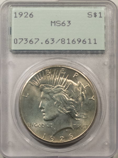 New Certified Coins 1926 $1 PEACE DOLLAR – PCGS MS-63, LOOKS 64+, RATTLER!