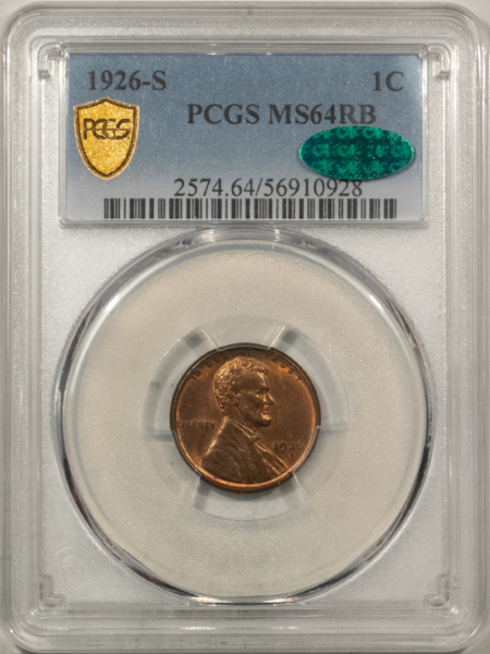 CAC Approved Coins 1926-S LINCOLN CENT – PCGS MS-64, FRESH, ORIGINAL! TOUGH DATE! CAC APPROVED!