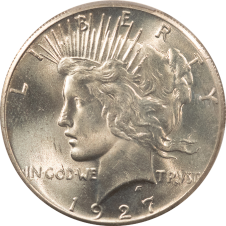 New Certified Coins 1927 $1 PEACE DOLLAR – PCGS MS-64, LOOKS 65! PREMIUM QUALITY! CLEAN CHEEK!