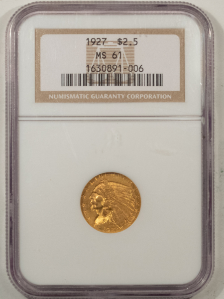$2.50 1927 $2.50 INDIAN GOLD QUARTER EAGLE – NGC MS-61