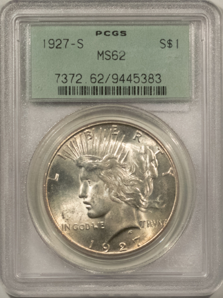 New Certified Coins 1927-S $1 PEACE DOLLAR – PCGS MS-62, FRESH, OLD GREEN HOLDER & PREMIUM QUALITY!